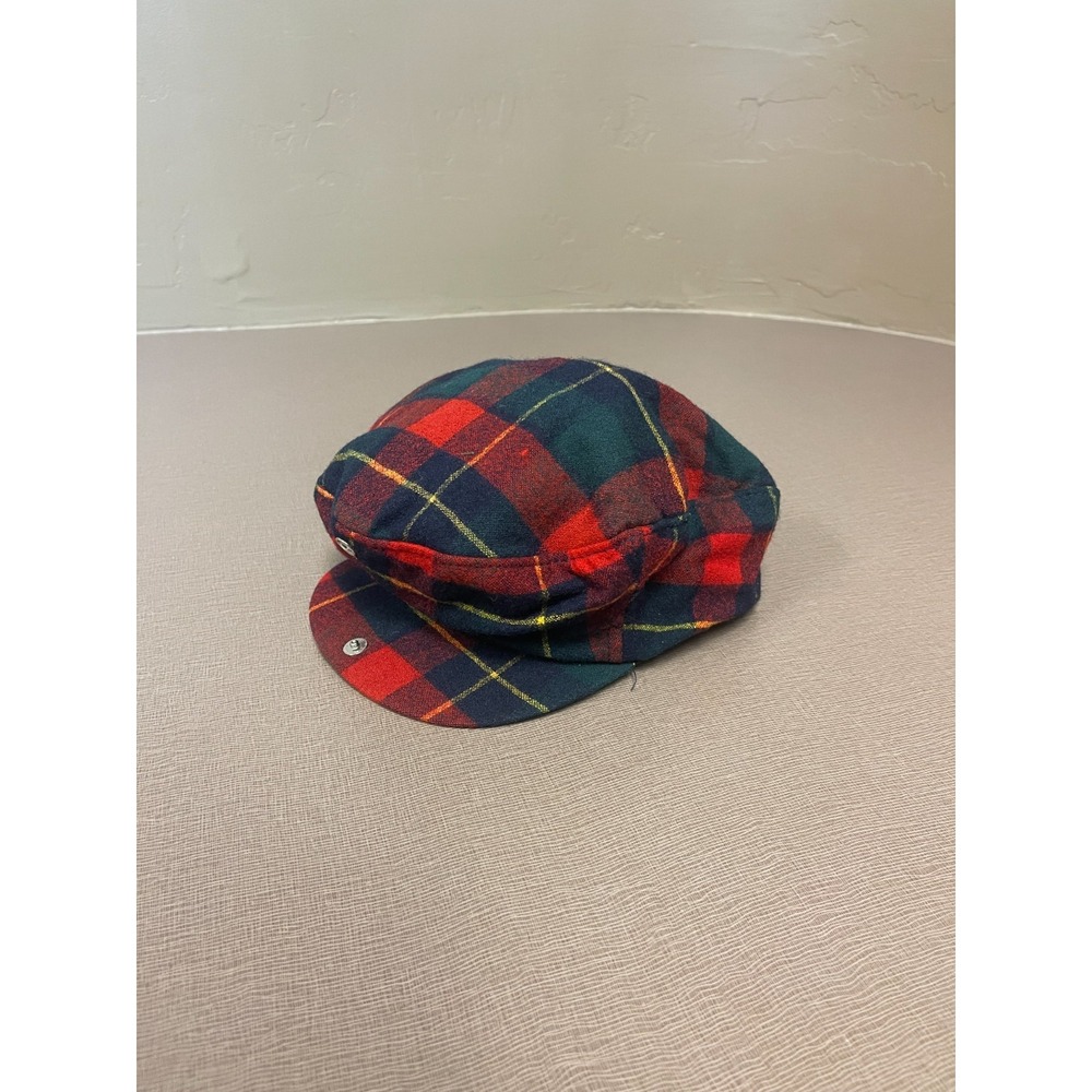 VINTAGE Pendleton Hat Newsboy Adult Medium Plaid Wool Red Green Cap Casual